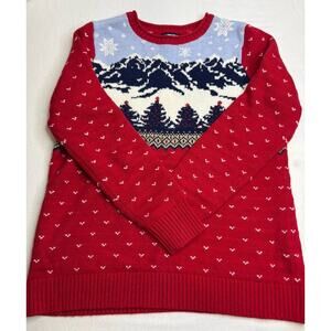 Women’s Cotton Wool Blend Sz Med Red Lands End Nordic Christmas Holiday Sweater0